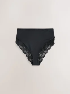 Noir/Blanc/Ppraline Nude - Lot de 3 culottes taille haute en microfibre et dentelle