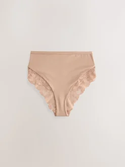 Noir/Blanc/Ppraline Nude - Lot de 3 culottes taille haute en microfibre et dentelle