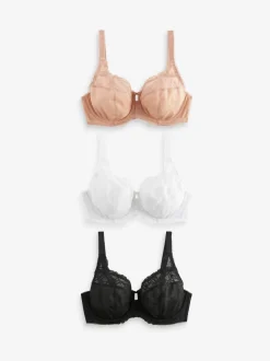 Noir/Blanc/Ppraline Nude - LotDD de soutiens-gorge à armatures à armatures sans rembourrage en dentelle 3