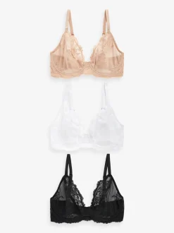 Noir/Blanc/Ppraline Nude - Soutien-gorge en dentelle DD+ 3 Pack