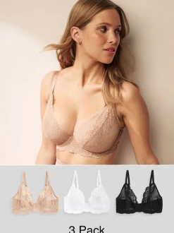 Noir/Blanc/Ppraline Nude - Soutien-gorge en dentelle DD+ 3 Pack