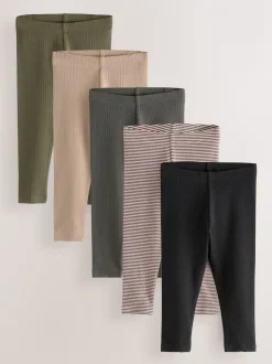 Noir/blanc/vert kaki - Lot de 5 leggings côtelés (3mois-7ans)