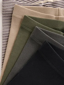 Noir/blanc/vert kaki - Lot de 5 leggings côtelés (3mois-7ans)