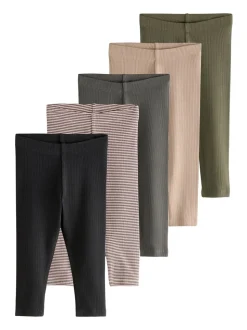 Noir/blanc/vert kaki - Lot de 5 leggings côtelés (3mois-7ans)