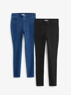 Noir/Bleu - Jersey pleine longueur Denim Leggings 2 Lot