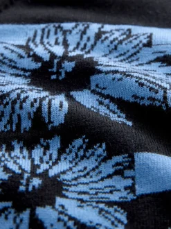 Noir/Bleu à Rayure Fleurie - Pull col rond riche en coton au toucher doux