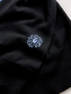 Noir/Bleu à Rayure Fleurie - Pull col rond riche en coton au toucher doux