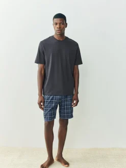 Noir/bleu marine - Ensemble de 2 pyjamas en jersey à carreaux et manches courtes