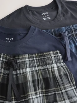 Noir/bleu marine - Ensemble de 2 pyjamas en jersey à carreaux et manches courtes