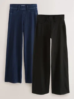 Noir/bleu rincé - Lot de 2 pantalons jambes larges en denim jersey