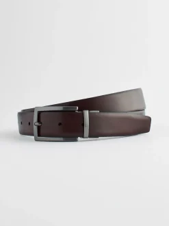 Noir/Brun - Ceinture en cuir réversible