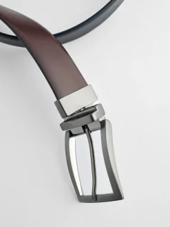 Noir/Brun - Ceinture en cuir réversible