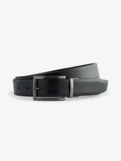 Noir/Brun - Ceinture en cuir réversible