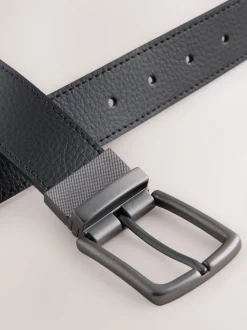 Noir/Brun - Ceinture réversible en cuir grainé