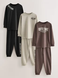 Noir/Brun - Lot de 3 pyjamas à jambes courtes (3-16ans) (3-16ans)
