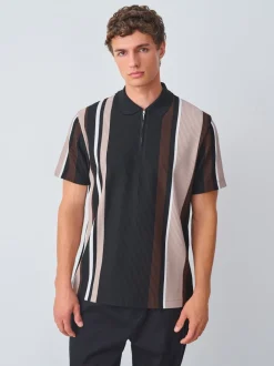 Noir/Brun - Polos à quart de tour Vertical Rayure