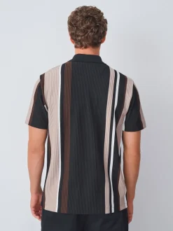 Noir/Brun - Polos à quart de tour Vertical Rayure