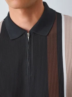 Noir/Brun - Polos à quart de tour Vertical Rayure