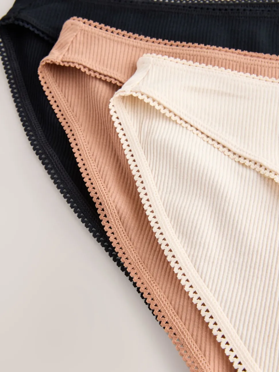 Noir/caramel nude/praline nude - 3 Slips Lot en coton côtelé