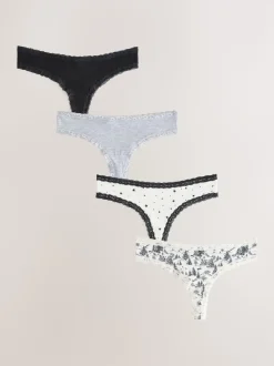 Noir/Crème - Lot de 4 culottes en coton et dentelle