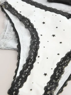 Noir/Crème - Lot de 4 culottes en coton et dentelle