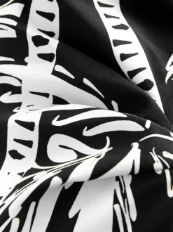 Noir/Crème Palmier - Maillot de bain Bandeau gainant à jambes froncées