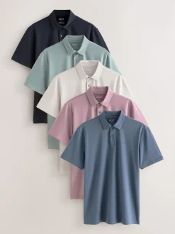 Noir/écru/bleu/vert/rose - Ajustement régulier - Polo en jersey Manches courtes 5 Pack