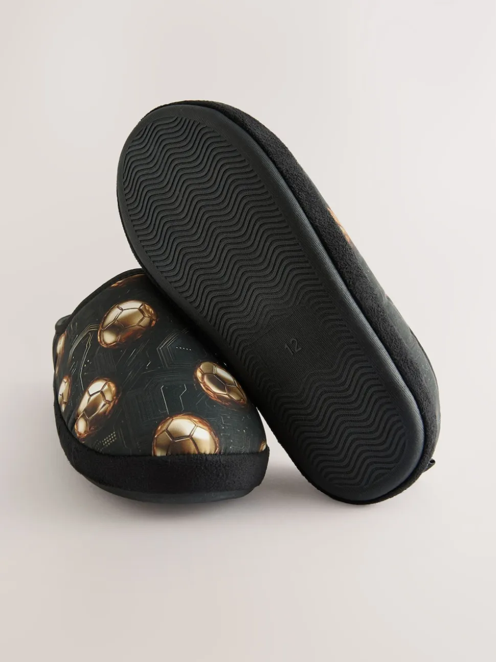Noir/doré motif football - Mules chaussons doublées chaudes