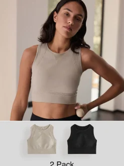 Noir/grège - Lot de 2 soutiens-gorge de sport sans coutures à col montant et impact modéré