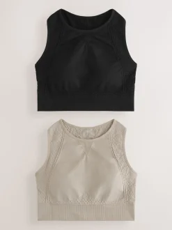 Noir/grège - Lot de 2 soutiens-gorge de sport sans coutures à col montant et impact modéré