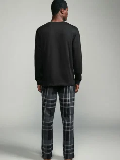 Noir/gris à carreaux - Ensemble pyjama manches longues 100% coton