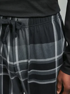 Noir/gris à carreaux - Ensemble pyjama manches longues 100% coton