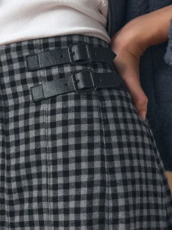 Noir/Gris - Jupe mi-longue kilt vichy