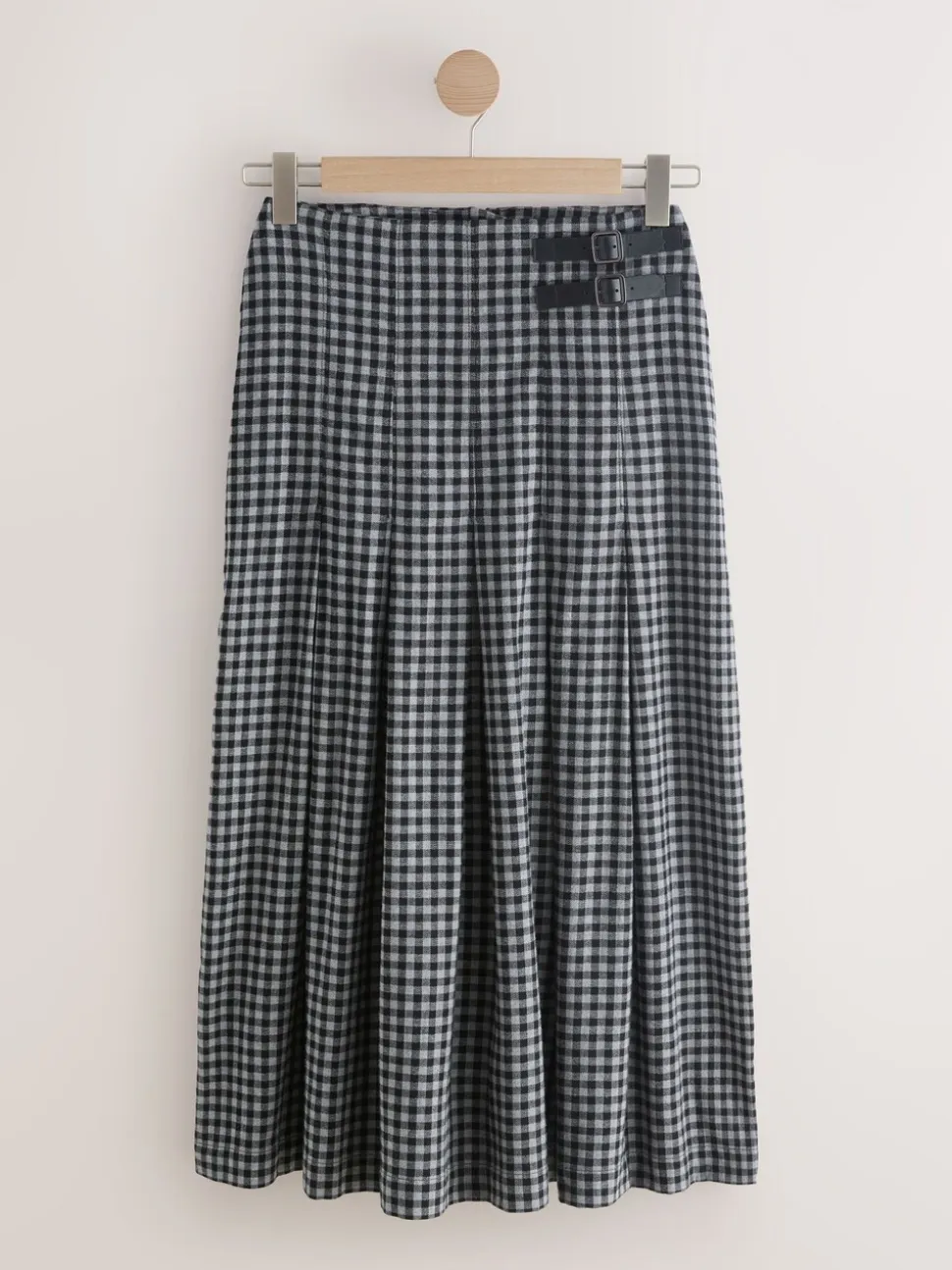 Noir/Gris - Jupe mi-longue kilt vichy