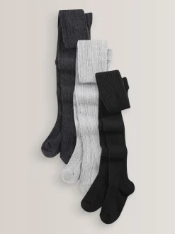 Noir/Gris - Lot de 3 collants en torsades de coton riche