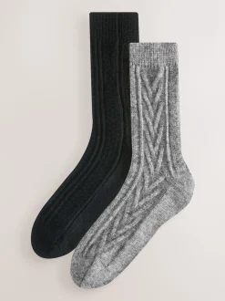 Noir/Gris - Lot de 2 paires de chaussettes à câble thermique épaisses