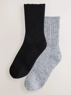 Noir/Gris - Lot de 2 paires de chaussettes en laine mérinos