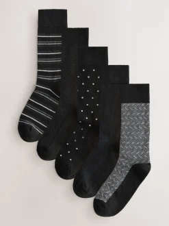 Noir/Gris - Pattern Smart Socks 5 Pack