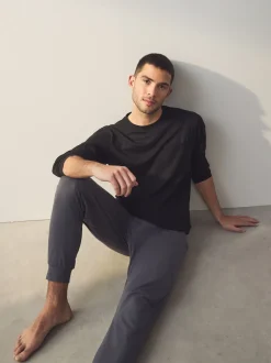 Noir/Gris - Pyjama manches longues en % coton à poignets 100