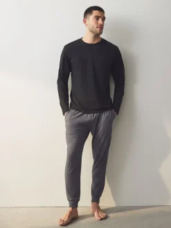 Noir/Gris - Pyjama manches longues en % coton à poignets 100