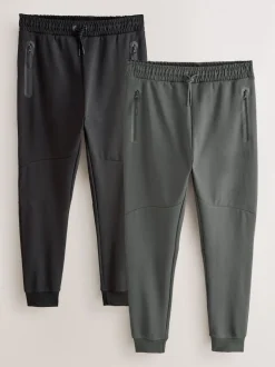 Noir/gris ardoise - Lot de 2 pantalons de jogging Interlock doux au toucher à chevilles