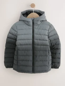 Noir/gris réfléchissant - Veste matelassée à capuche de poids moyen (3-17ans)
