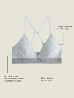Noir/gris/rose - Lot de 3 bralettes en coton côtelé à logo