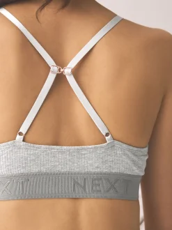 Noir/gris/rose - Lot de 3 bralettes en coton côtelé à logo