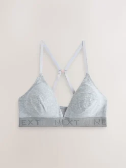 Noir/gris/rose - Lot de 3 bralettes en coton côtelé à logo