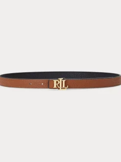 Noir/Lauren Fauve - Lauren Ralph Lauren 1.9cm Ceinture réversible en cuir galet à logo skinny