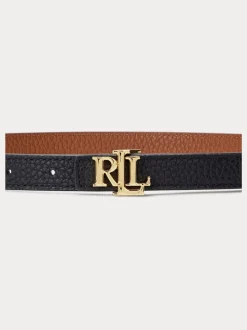 Noir/Lauren Fauve - Lauren Ralph Lauren 1.9cm Ceinture réversible en cuir galet à logo skinny