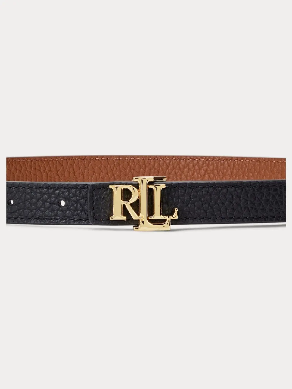 Noir/Lauren Fauve - Lauren Ralph Lauren 1.9cm Ceinture réversible en cuir galet à logo skinny