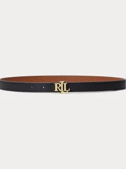 Noir/Lauren Fauve - Lauren Ralph Lauren 1.9cm Ceinture réversible en cuir galet à logo skinny