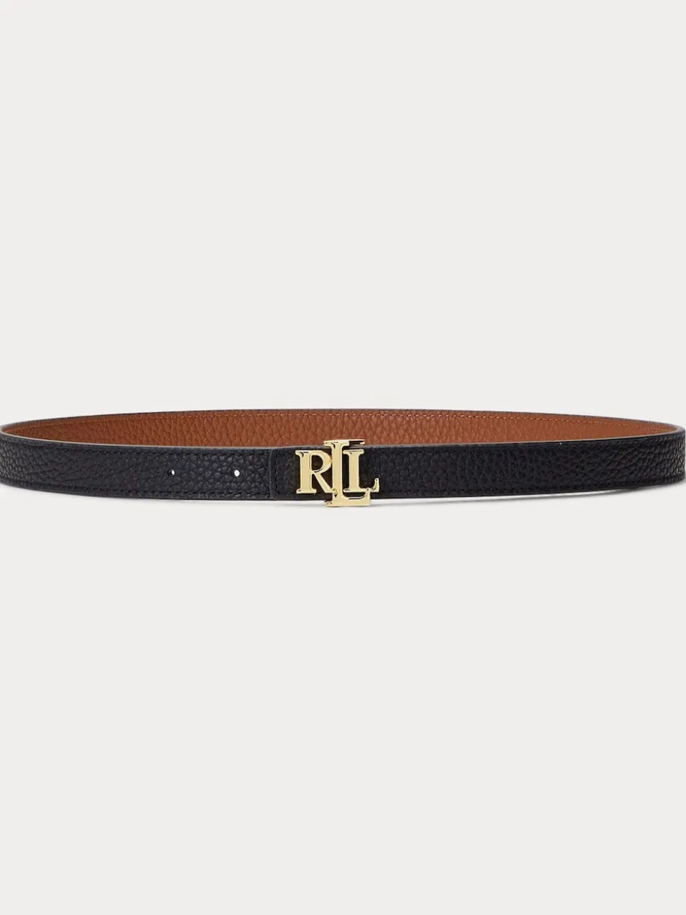 Noir/Lauren Fauve - Lauren Ralph Lauren 1.9cm Ceinture réversible en cuir galet à logo skinny